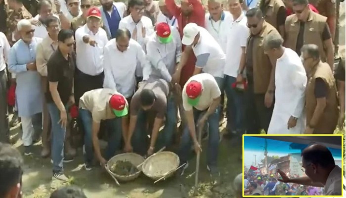 ​কোদাল দিয়ে মাটি কেটে খাল খনন কর্মসূচি উদ্বোধন করলেন প্রধানমন্ত্রী